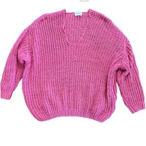 Andree Pink V-Neck oversized Women's knit Sweater